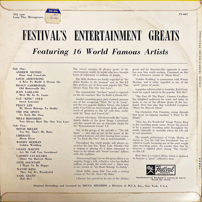 Various - Entertainment Greats (Vinyl LP)