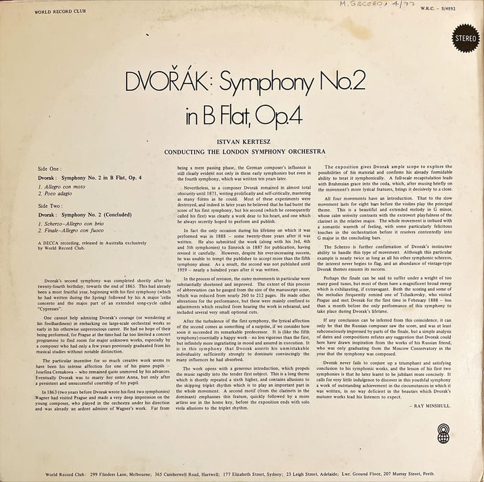 Antonín Dvořák, István Kertesz, London Symphony Orchestra - Symphony No. 2 In B Flat, Op. 4 (Vinyl LP)